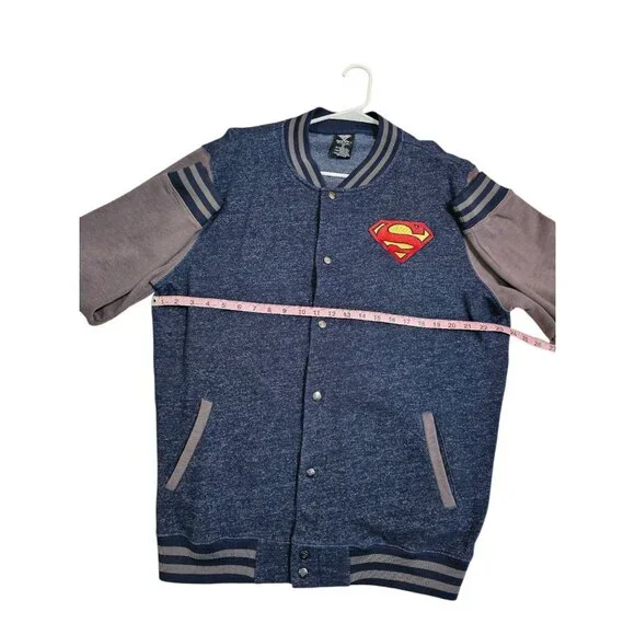 Superman Patch Varsity Bomber Men's XL Blue Heather Snap Jacket DC Comics Rare - Picture 5 of 6